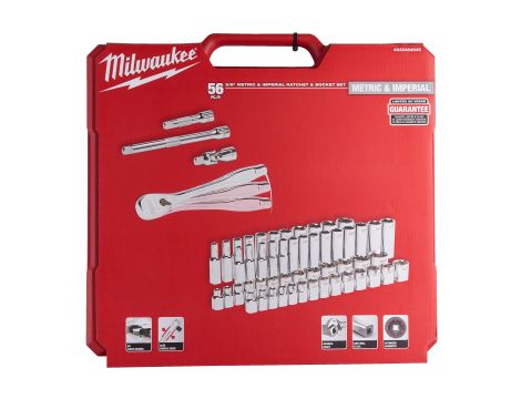 Milwaukee - Zestaw nasadek z grzechotką, typ metryczny i calowy 56 szt. 3/8” - 4932464946 - 2