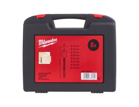 Milwaukee - Zestaw wierteł piórowych 12/16/18/20/22/25/28/32 w skrzynce - 4932352504 - 2