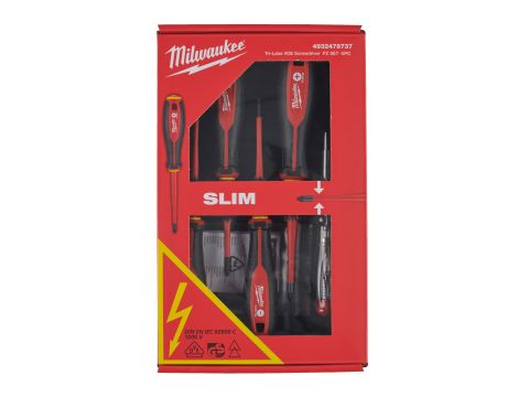 Milwaukee - Zestaw wkrętaków VDE - 5szt.  (SL0,5X3X100, SL0,8X4X100, PZ1 X80, PZ2 X100, tester) - 4932478737
