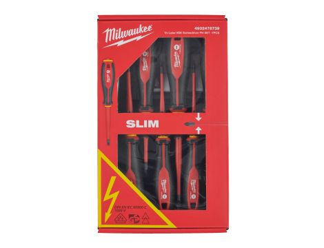 Milwaukee - Zestaw wkrętaków VDE - 7szt. (SL0,4X2,5X75, SL0,5X3X100, SL0,8X4X100, SL1,0X5,5X125, PH1 X80, PH2 X100, tester) - 4932478739 - 2