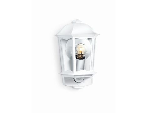 Lampa elewacyjna z czujnikiem ruchu i zmierzchu Steinel L 190 S E27 PIR max 100W IP44 IK03 230V biała / szkło /aluminium