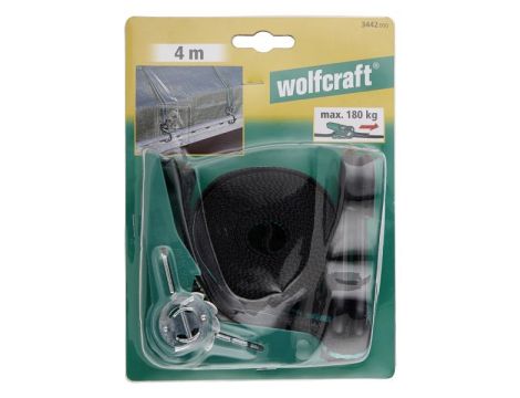 Zacisk taśmowy 4 m/180 kg Wolfcraft - z mech. zapadkowym i hakiem - 2