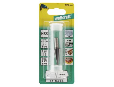 Frez do otworów 3 - 14 mm Wolfcraft - HSS, trzpień 8 mm - 2