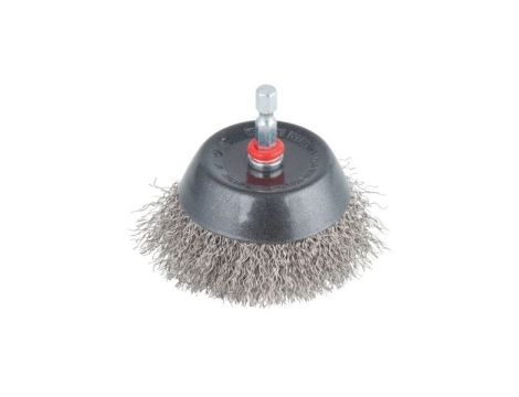 Szczotka doczołowa 75 mm Wolfcraft - drut ze stali nierdzewnej, trzpień 6-kąt