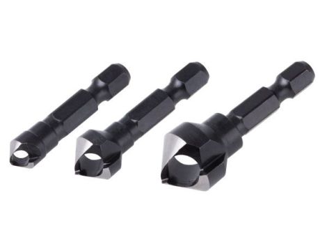 Zestaw pogłębiaczy 8, 12, 16 mm Wolfcraft - z wyrzutnikiem, trzpień 6-kątny