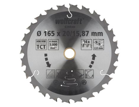 Tarcza HM do pilarek akumulatorowych 165 x 20/15,87 x 1,8 / ilość zębów: 24 seria lila Wolfcraft