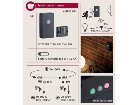 Czujnik zmierzchowy bezprzewodowy SH Zigbee 3.0 4,8 V Plug & Shine IP44 antracyt / tworzywo sztuczne - 3
