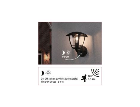 Oprawa elewacyjna CLASSIC E27 max. 12W + PIR IP44 230V czarny / tworzywo sztuczne - 2