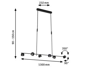 Lampa wisząca PURIC PANE LED SH Zigbee 6x6W+1x3W 600/300lm 2700K DIM IP20 230V czarny / metal / tworzywo sztuczne - image 2