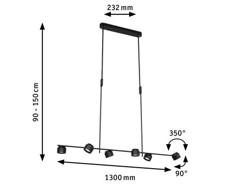 Lampa wisząca PURIC PANE LED SH Zigbee 6x6W+1x3W 600/300lm 2700K DIM IP20 230V czarny / metal / tworzywo sztuczne - 2