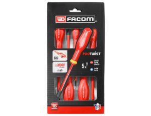 Facom - Zestaw 5 wkrętaków izolowanych Protwist® 1000V do śrub z rowkiem i Pozidriv®, 2,5 - AT5VE.PB
