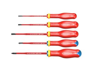 Facom - Zestaw 5 wkrętaków izolowanych PROTWIST® TVE do śrub z rowkiem i Pozidriv, 3,5 - ATD.J5TVEPB