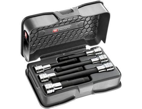 Facom - zestaw nasadek 1/2" trzpieniowych długich i ekstradługich, XZN® w kasecie, M6 - SV.LJ6B