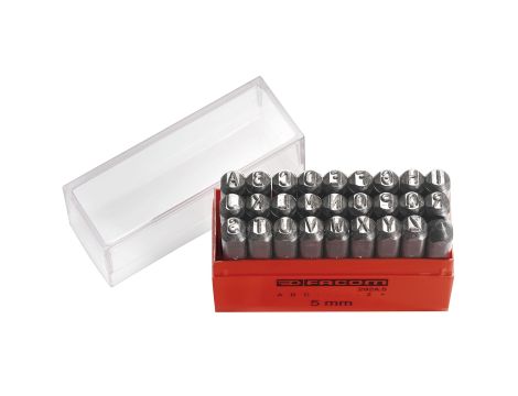Facom - Zestaw 26 liter do wybijania, wysokość liter 3 mm, przekrój stempli 8 x 8 mm - 292A.3