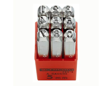 Facom - Zestaw 9 cyfr do wybijania, wysokość cyfr 6 mm, przekrój stempli 10 x 10 mm - 293A.6