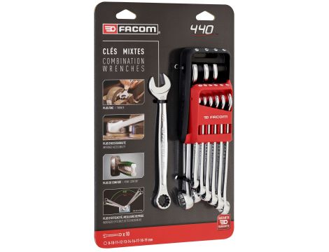 Facom - Zestaw 10 Kluczy Oczkowo-Płaskich - 440.JP10PB