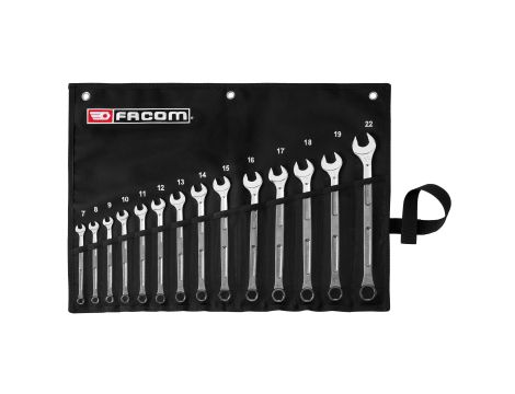 Facom - Zestaw 14 kluczy oczkowo-płaskich długich do obrobionych śrub 6-kątnych OGV® GRIP, 7 - 441.JV14GRPPB