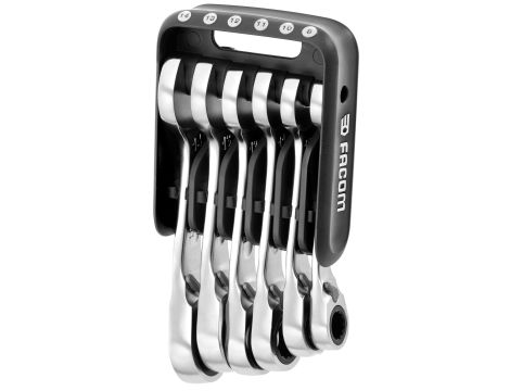 Facom - Zestaw 6 Klucz Oczkowo-Płaskich grzechotki Krót - 467BS.JP6PB