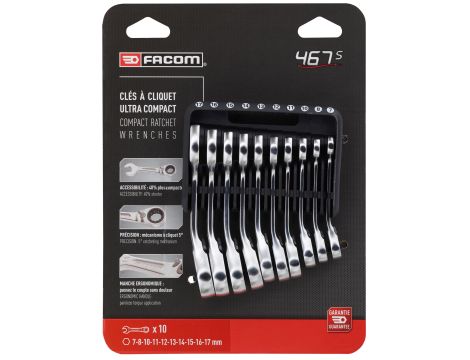 Facom - Zestaw 10 Klucz Oczkowo-Płaskich grzechotki Kró - 467BS.JP10PB