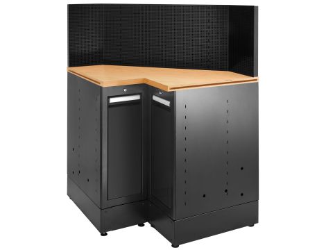 Facom - Szafa narożna Jetline+ z blatem drewnianym, 2 szuflady, 2 półki, czarny - JLS3-MBSCSWBS