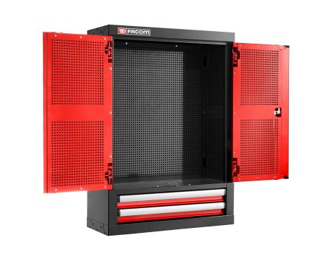 Facom - Szafka wisząca Jetline+, pojedyncza z drzwiami pełnymi, 2 szuflady, czerwona - JLS3-2202