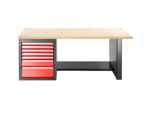 Facom - Stół warsztatowy 2182 mm, blat drewniany, 7 szuflad, niski - JLS3-2MW7DL