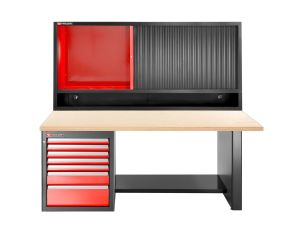 Facom - Stół warsztatowy 2182 mm, blat drewniany, 7 szuflad, niski + szafka JLS3-MHTR - JLS3-2MW7DSCL