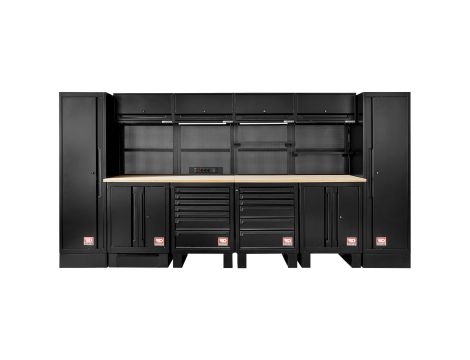 Facom - Zestaw mebli ROLL, 3970 mm, blat drewniany, czarny - RWS2-10BS