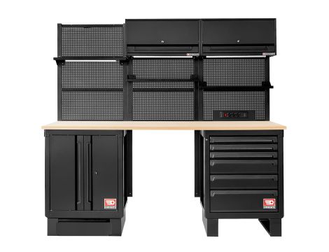 Facom - Zestaw mebli ROLL, 2175 mm, blat drewniany, czarny - RWS2-11BS