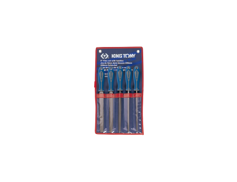 King Tony - ZESTAW PILNIKÓW DO METALU 200mm 5szt. DROBNOZIARNISTE, RÓŻNE PROFILE, ETUI - 1005GQ