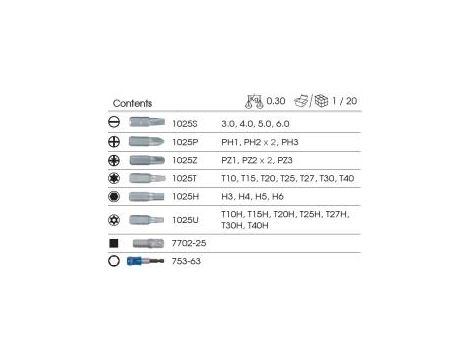 King Tony - ZESTAW BITÓW 1/4" 32cz. Z UCHWYTEM 7702-25 +753-63, PŁASKIE 3 - 6mm, PH1-PH3, PZ1- PZ3, HEX 3 - 6mm, TORX T10 -T40 - 1032CQ - 3