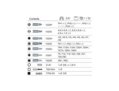 King Tony - ZESTAW BITÓW 1/4" 49cz. Z UCHWYTEM 2141 + 750-50A, PŁASKIE, PH, PZ, HEX, TORX Z OTWOREM, KWADRAT - 1049CQ
