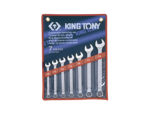 King Tony - ZESTAW KLUCZY PŁASKO-OCZKOWYCH 7cz. 10 - 19mm, ETUI - 1207MR