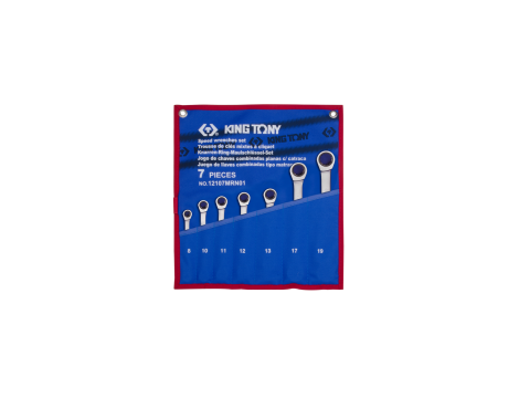 King Tony - ZESTAW KLUCZY PŁASKO-OCZKOWYCH Z GRZECHOTKĄ JEDNOKIERUNKOWĄ 7cz. 8 - 19mm, ETUI - 12107MRN01