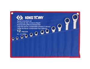King Tony - ZESTAW KLUCZY PŁASKO-OCZKOWYCH Z GRZECHOTKĄ JEDNOKIERUNKOWĄ 12cz. 8 - 24mm, ETUI - 12112MRN