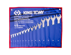 King Tony - ZESTAW KLUCZY PŁASKO-OCZKOWYCH 15cz. 6 - 32mm, ETUI - 1215MRN02