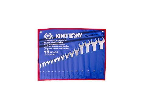 King Tony - ZESTAW KLUCZY PŁASKO-OCZKOWYCH 15cz. 6 - 32mm, ETUI - 1215MRN02