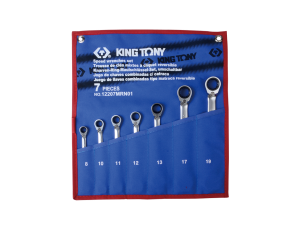 King Tony - ZESTAW KLUCZY PŁASKO-OCZKOWYCH Z GRZECHOTKĄ DWUKIERUNKOWĄ 7cz. 8 - 19mm, ETUI - 12207MRN01