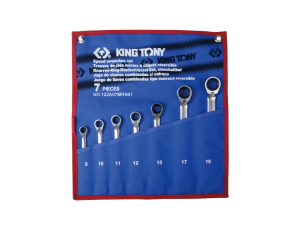 King Tony - ZESTAW KLUCZY PŁASKO-OCZKOWYCH Z GRZECHOTKĄ DWUKIERUNKOWĄ 373A 7cz. 8 - 19mm, ETUI - 122A07MRN01
