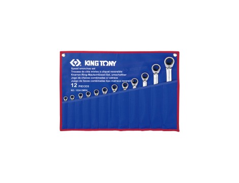 King Tony - ZESTAW KLUCZY PŁASKO-OCZKOWYCH Z GRZECHOTKĄ DWUKIERUNKOWĄ 373A 12cz. 8 - 24mm, ETUI - 122A12MRN