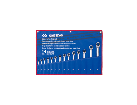 King Tony - ZESTAW KLUCZY PŁASKO-OCZKOWYCH Z GRZECHOTKĄ DWUKIERUNKOWĄ 373A 14cz. 8 - 24mm, ETUI - 122A14MRN