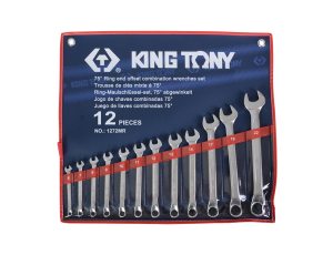 King Tony - ZESTAW KLUCZY PŁASKO-OCZKOWYCH ODGIĘTYCH 12cz. 6 - 22mm, ETUI - 1272MR