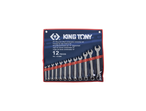 King Tony - ZESTAW KLUCZY PŁASKO-OCZKOWYCH ODGIĘTYCH 12cz. 6 - 22mm, ETUI - 1272MR