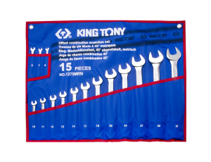 King Tony - ZESTAW KLUCZY PŁASKO-OCZKOWYCH ODGIĘTYCH 15cz. 6 - 32mm, ETUI - 1275MRN