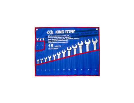 King Tony - ZESTAW KLUCZY PŁASKO-OCZKOWYCH ODGIĘTYCH 15cz. 6 - 32mm, ETUI - 1275MRN