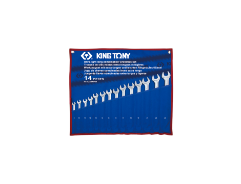 King Tony - ZESTAW KLUCZY PŁASKO-OCZKOWYCH DŁUGICH 14cz. 8 - 24mm, ETUI - 12A4MRN