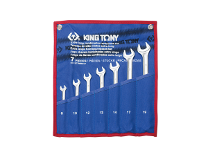 King Tony - ZESTAW KLUCZY PŁASKO-OCZKOWYCH DŁUGICH 7cz. 8 - 19mm, ETUI - 12C7MRN01