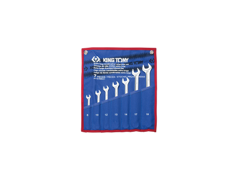 King Tony - ZESTAW KLUCZY PŁASKO-OCZKOWYCH DŁUGICH 7cz. 8 - 19mm, ETUI - 12C7MRN01