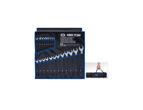 King Tony - ZESTAW KLUCZY PŁASKO-OCZKOWYCH 21cz. 6 - 32mm, ETUI Z UCHWYTEM - 12D21MRN