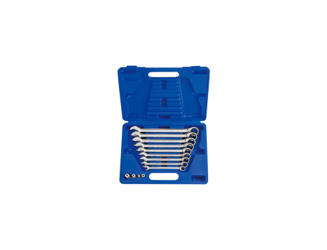 King Tony - ZESTAW KLUCZY PŁASKO-OCZKOWYCH Z GRZECHOTKĄ JEDNOKIERUNKOWĄ 13cz. 8 - 19mm, Z ADAPTERAMI NA NASADKI 1/4", 3/8", 1/2" I ADAPTEREM - 13113MR